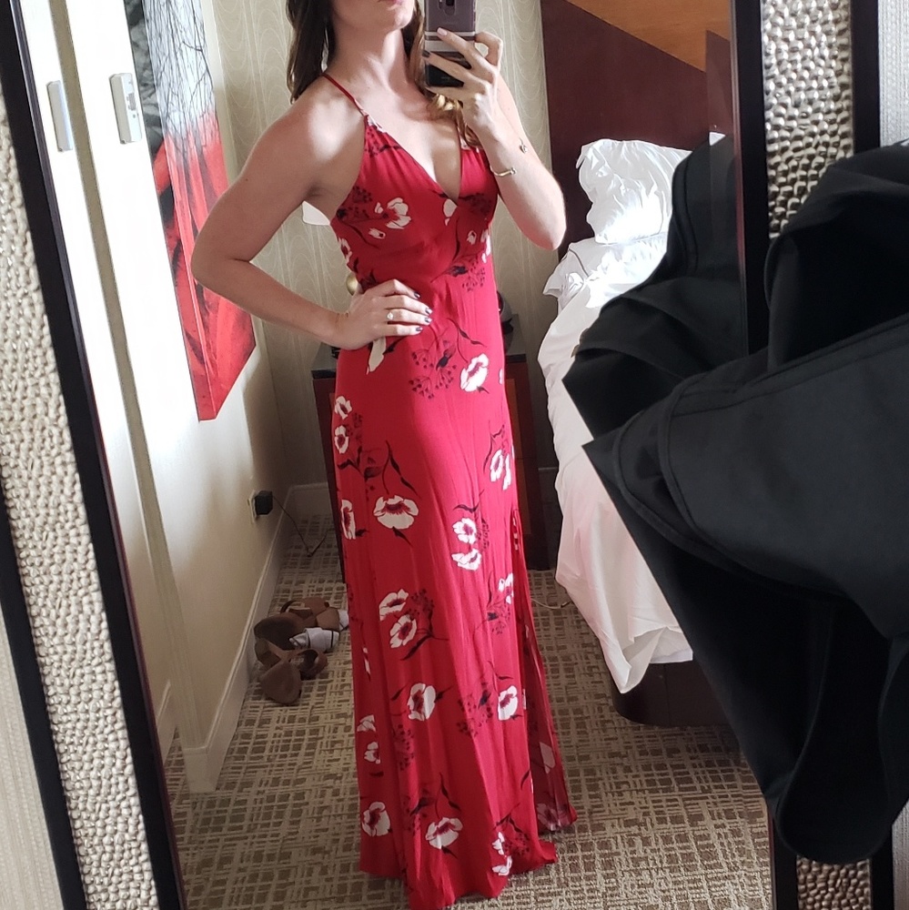 Lulus Red Floral Maxi Dress